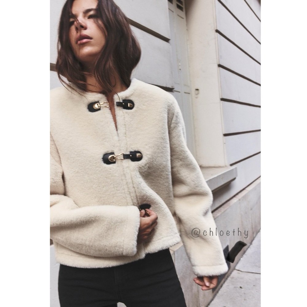Zara FAUX FUR JACKET WITH FIREMAN CLASP - Picture 2 of 14